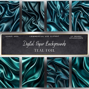 Teal Foil Digital Paper Clipart-Backgrounds-Shiny Texture-Paper Craft Supplies-Scrapbooking-Junk Journal-invitation background-Metallic
