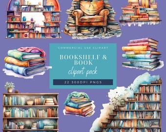 Old Bookshelf Clipart-PNG transparent background 300DPI- Booklover Clipart Bundle-Watercolor clipart--Commercial Use-Library Clip art