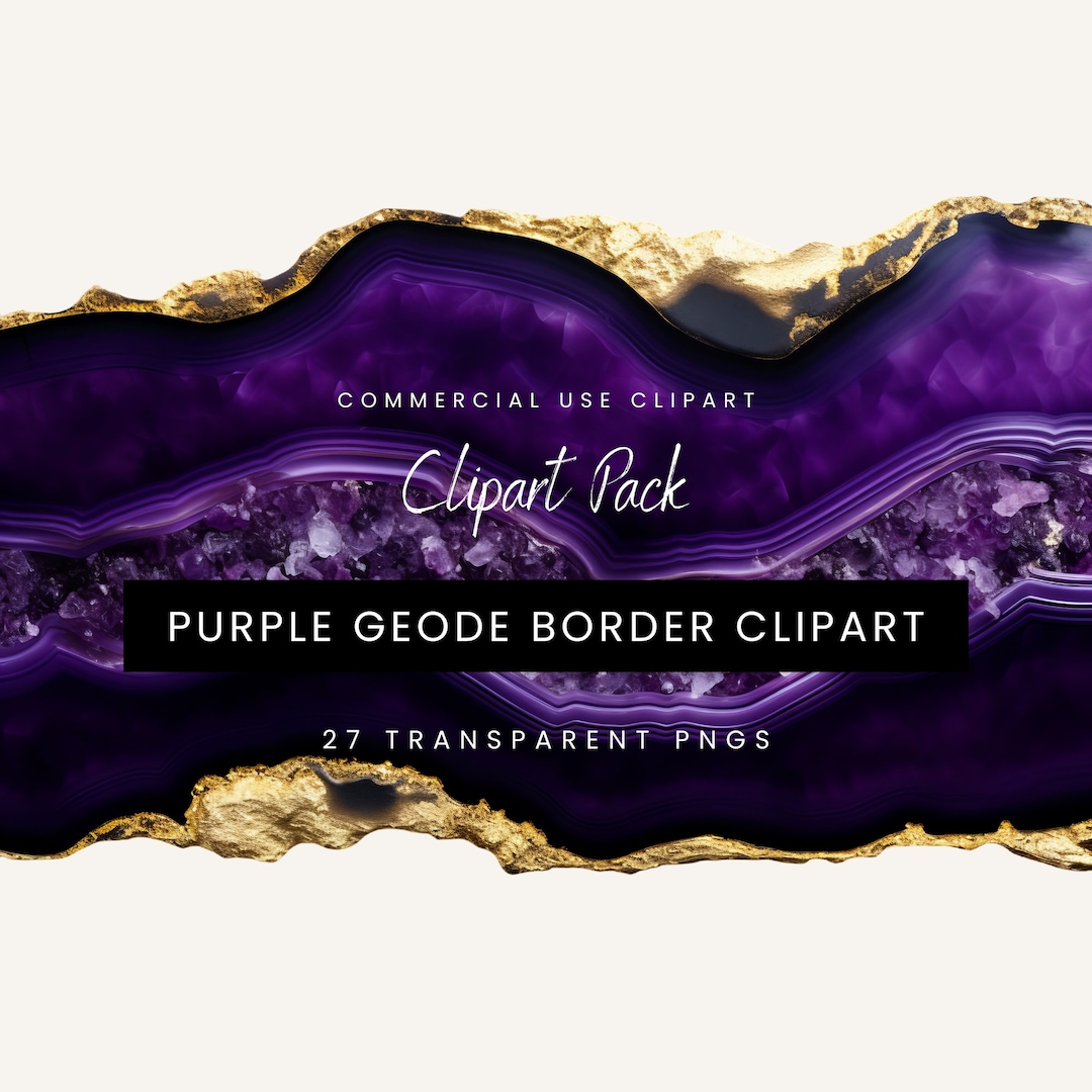 Purple Geode Border Clipart: Gold Texture, Amethyst Gemstone (digital ...