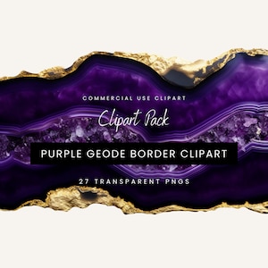 May include: Purple agate geode border clipart pack. 27 transparent PNG files. Commercial use clipart.