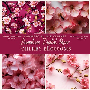 Primavera flor de cerejeira sem costura papel digital clipart-rosa e ouro-uso comercial-12x12in-padrões de papel digital-arte de fundo de álbum de recortes