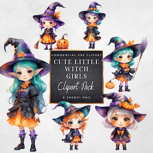 Imágenes prediseñadas de lindas brujitas - Bruja mágica - Escuela de magia - Halloween - PNG - uso comercial