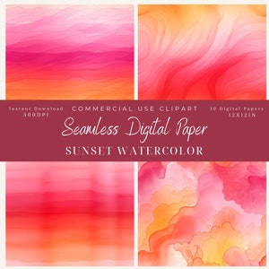 Aquarelle papier numérique transparente rose vif et orange Clipart-JPEG-usage commercial-scrapbook-texture d'arrière-plan art-coucher de soleil d'été-Fuchsia