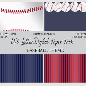 Baseball Theme Digital Paper Clipart-Stiches-pin stripes Pattern-Commercial Use-US Letter-Scrapbook-background art-Junk Journal Pages-Crafts