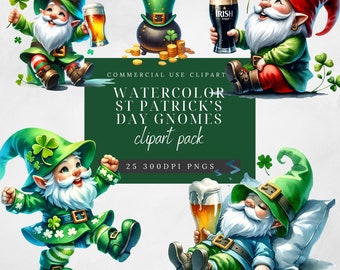 Watercolor St. Patrick's Day Gnome Clipart: Rainbows & Shamrocks (PNG Digital Download)
