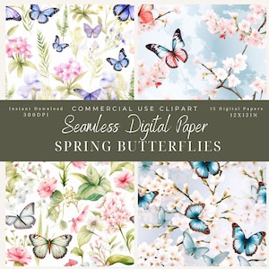Schmetterling digitales Papier Musterdesign, Frühlingsblumen, Frühlingshintergrund, Schmetterlingsmuster Kommerzielle Nutzung, Gänseblümchen, Digitales Scrapbooking