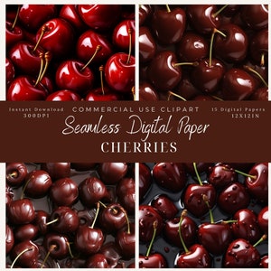Cherry Digital Paper: Chocolate Fruit Seamless Patterns (Digital Download)