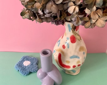 Handmade Punch Needle Coaster, Mini Rug Flower in Blue, Mini Mug Rug