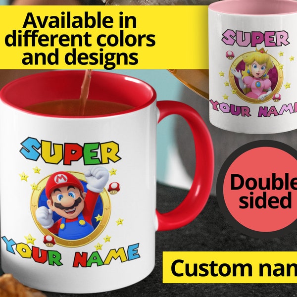 Personalized Super Mario and Princess Peach Gift Mug, Custom Super Mario, Super Mario Cousin Mug, Family Super Mario Name Mug, Child Gift