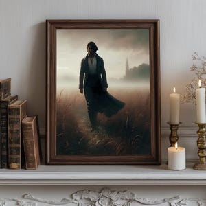 Mr. Darcy, Pride and Prejudice, Jane Austen Book, Movie scene walking in field, Wall art Bookish novel portrait poster painting print