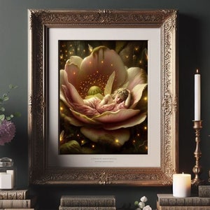 Fairy sleeping in a flower Fairy tale Hans Christian Andersen Thumbelina Vintage painting art wall decor art poster photo picture print