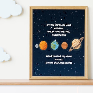 Bluey inspired, Planet Solar system, Sleepytime Quote, Bedtime, Bingo Kid nursery room Celestial star painting picture Matte wall art print