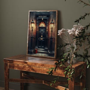 Sherlock Holmes 221 B Baker street Door London town Detective Night lanterns vintage Painting art print image 3