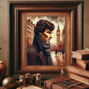 Sherlock Holmes Benedict Cumberbatch Scarf London Detective Painting art print