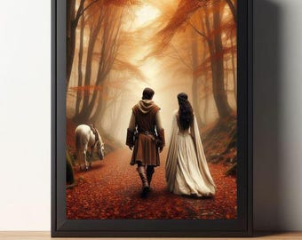 Legende des Suchers, Richard und Kahlan zu Fuß in Herbst Wald, Terry Goodkind Sword of Truth Buch Fantasy Kunst Bild Malerei Druck