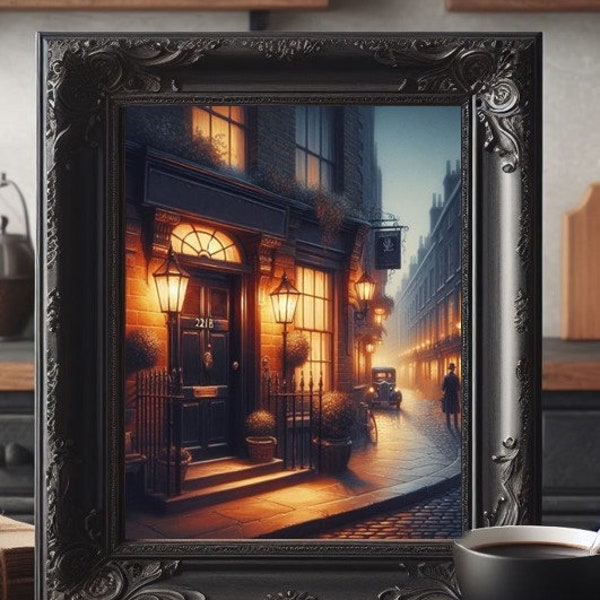 Sherlock Holmes 221 B Baker street Door London town at night Detective vintage oil Painting art poster picture print