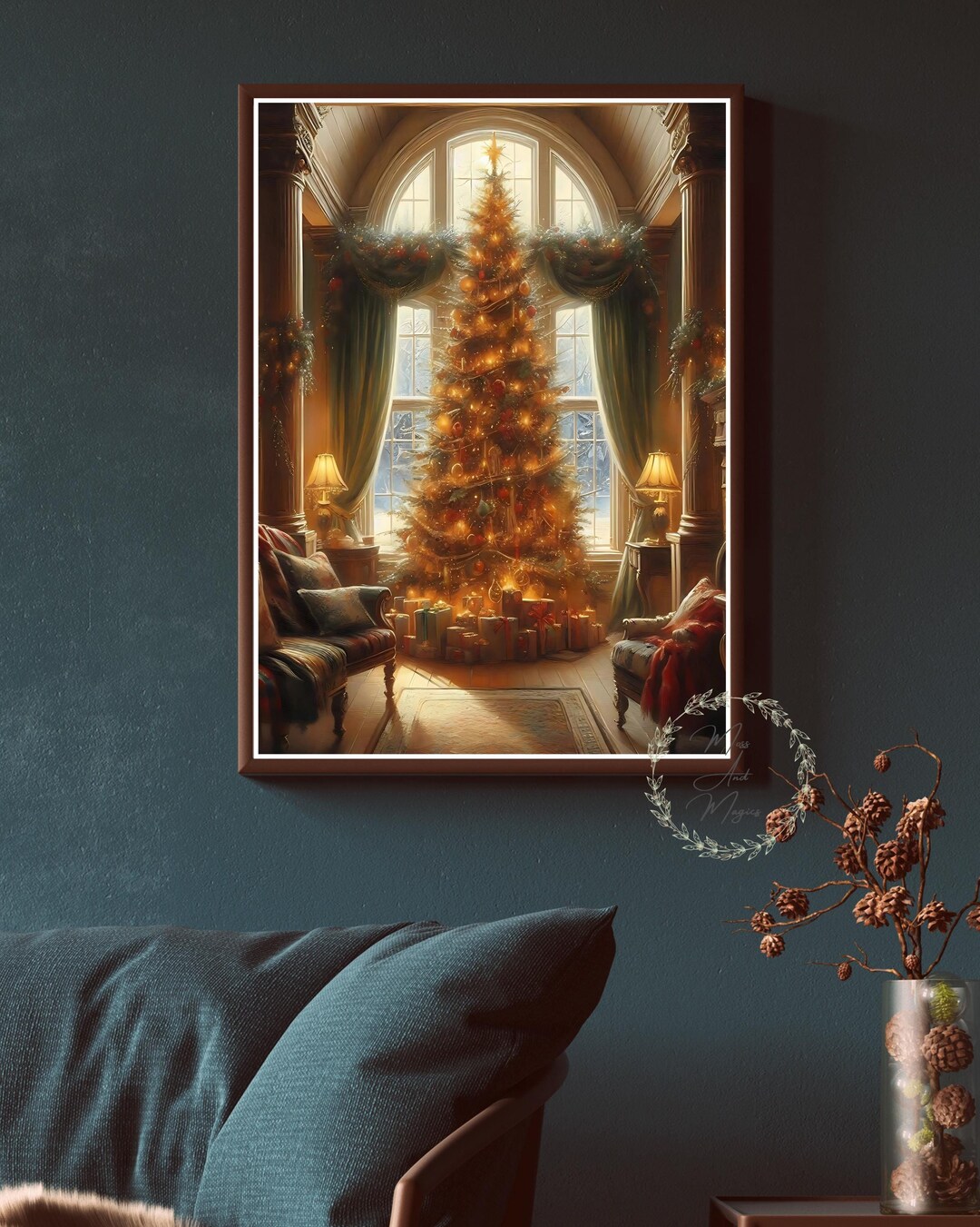 Christmas Tree With Lights Presents Window Cozy Home Painting Nature  Neutral Simple Holiday Wall Art Print Poster - Etsy, image size:1080x1351