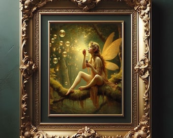 Sprookjesachtige bellen in het bos, vintage schilderij in John Waterhouse-stijl, fantasiesprookje Fairycore-kunstfotoafdruk