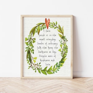 Simple acts of kindness & love, everyday deeds Quote Woodland Watercolor painting Nursery child room wall art Matte poster Fantasy print