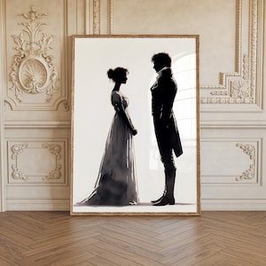 Mr. Darcy and Elizabeth dance, Pride & Prejudice Jane Austen Book Wall art Bookish novel Silhouette poster painting Watercolor sketch print