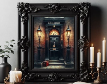 Sherlock Holmes 221 B Baker street Door London town Detective Night lanterns vintage oil Painting art print