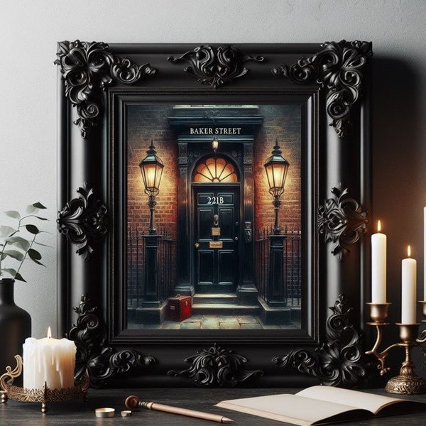 Sherlock Holmes 221 B Baker street Door London town Detective Night lanterns vintage oil Painting art print