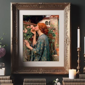 John William Waterhouse Rosens själ Romantik Kvinna som luktar rosblomma Trädgårdsmålning Väggkonst bild 4
