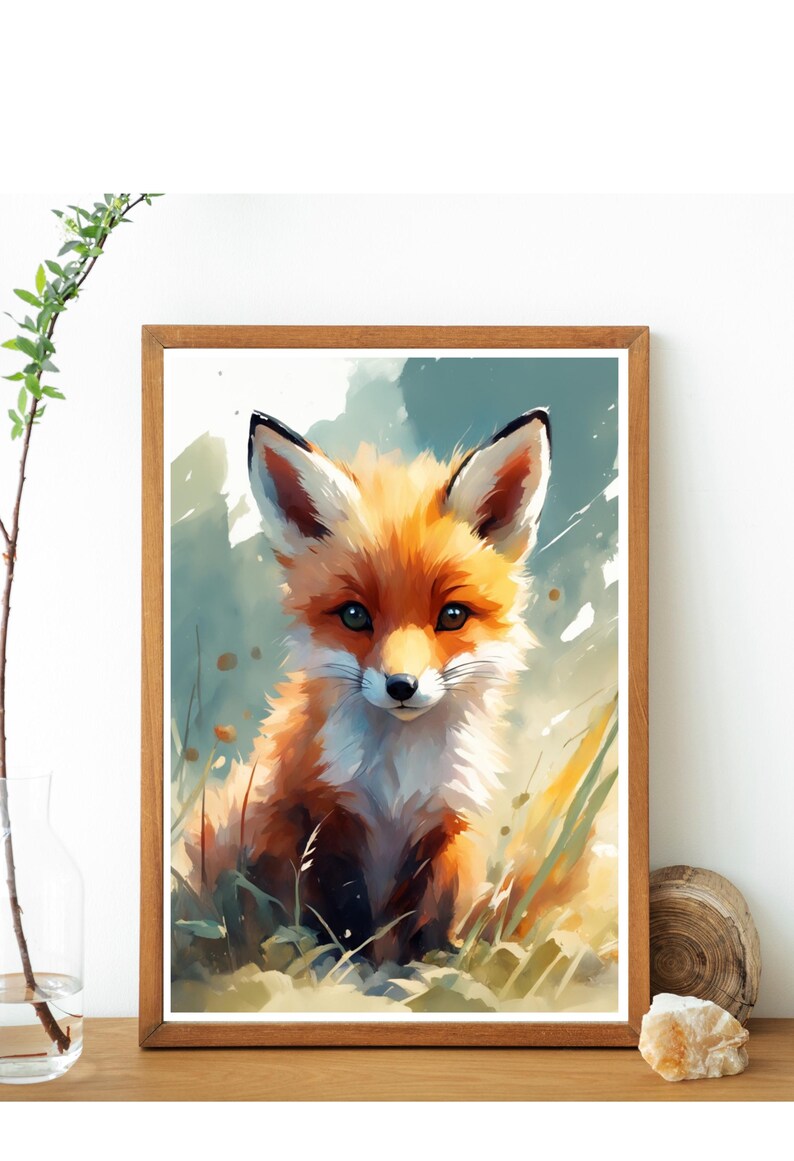 Red Forest Fox Baby Woodland Nature Watercolor Child Nursery Room