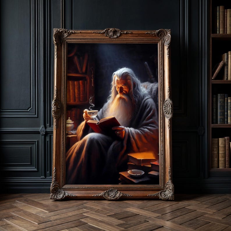 Lord Of The Rings Sleepy Gandalf Holding Tea Reading A Book In Gondor 