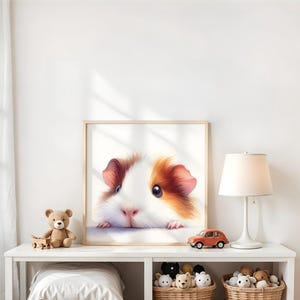 Guinea pig peeking, Watercolor woodland Nursery child room Cute Animal face Print wall Cottagecore country vintage decor square picture art