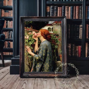 John William Waterhouse Rosens själ Romantik Kvinna som luktar rosblomma Trädgårdsmålning Väggkonst bild 1