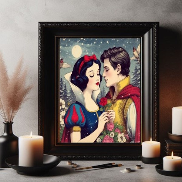 Snow white princess and Prince Woods Medieval Renaissance Vintage Fairy tale wall decor art print
