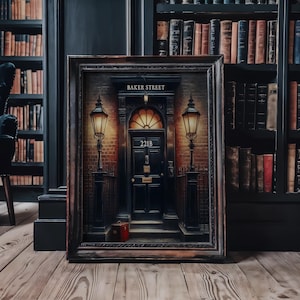 Sherlock Holmes 221 B Baker street Door London town Detective Night lanterns vintage Painting art print