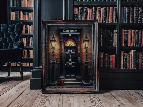 Sherlock Holmes 221 B Baker street Door London town Detective Night lanterns vintage Painting art print