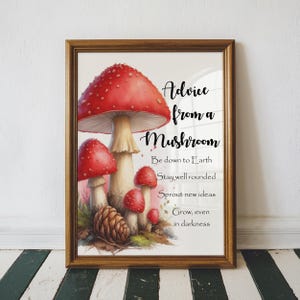 Consejos de un hongo naturaleza Bosque Motivacional Inspirador Arte de pared de oficina Decoración Acuarela Póster Foto Imagen Impresión mate