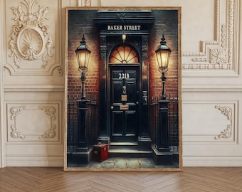 Printable Digital image Sherlock Holmes 221B Baker street Door London Detective vintage Painting Literature Book wall art poster print