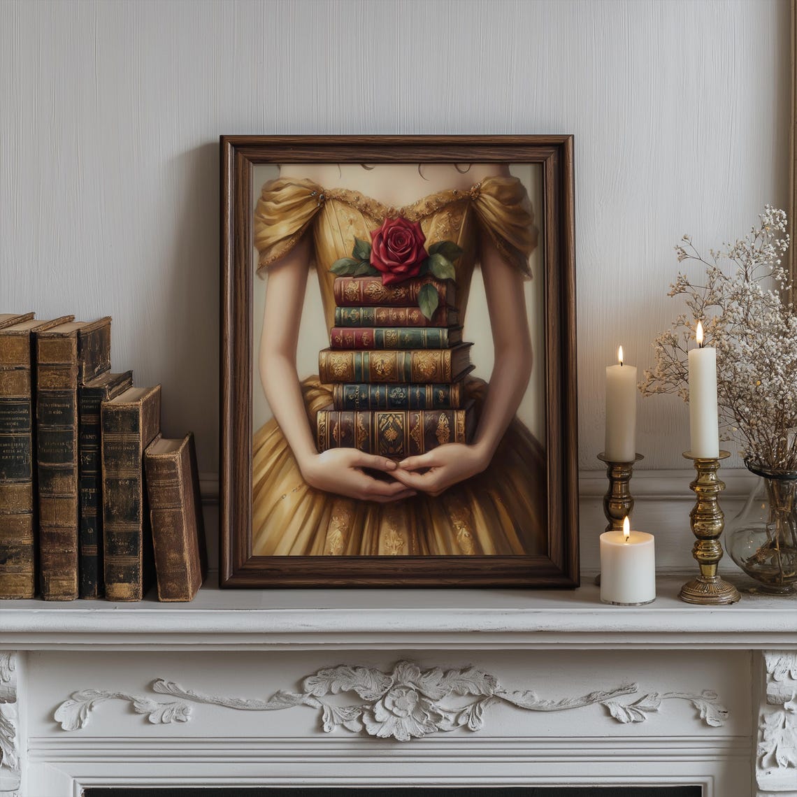 Belle Holding Books, Beauty and the Beast Rose Fairy Tale Fantasy ...