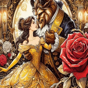 Beauty and the Beast Red Rose, Holding Hands Medieval Renaissance Fairy ...