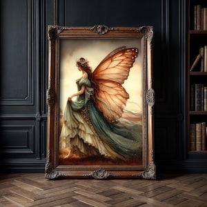 Mariposa Gitana Hada Bosque Naturaleza Fairycore Fantasía Caprichoso Vintage Melancólico Oscuro Academia retrato cuadro pintura arte de pared Impresión mate