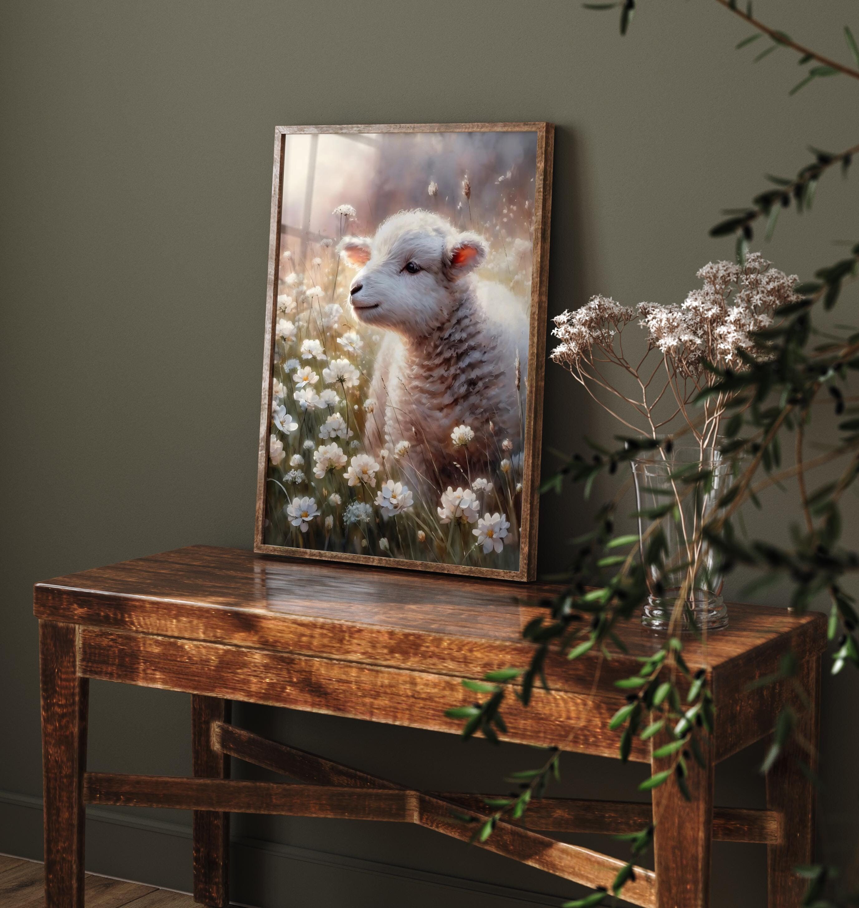 Lamb in Spring Flower Meadow, Farmhouse Cottagecore Rustic Country ...