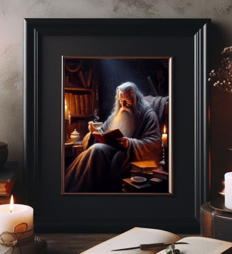 lord-of-the-rings-sleepy-gandalf-holding-tea-reading-a-book-in-gondor