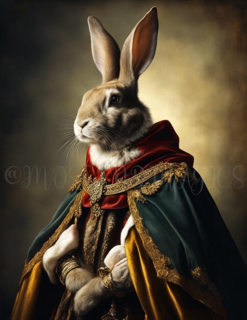 King Rabbit Fantasy Dark Academia Renaissance Medieval Portrait Animal ...