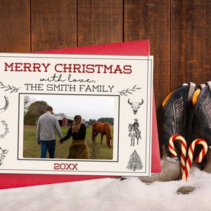 Westerse kerstkaart, kerstkaart, digitale kerstkaart, kerstkaartsjabloon, kerstfoto, cowboykerstmis, kerstkaart