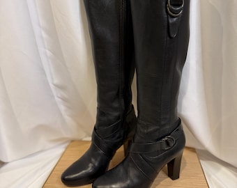 Cole Haan Nike Air Black Leather Tall Boots Size 7B Courtney Style