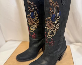 Gianni Bini Neal Knee-High Western Boots Size 6M – Embroidered Phoenix Leather