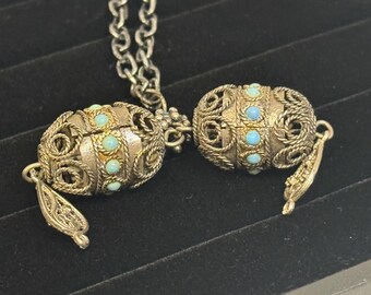 Filigree Egg Pendant Necklace: Turquoise Stone Fashion Jewelry