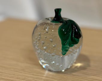 Vintage Art Glass Apple Paperweight – Controlled Bubble Design