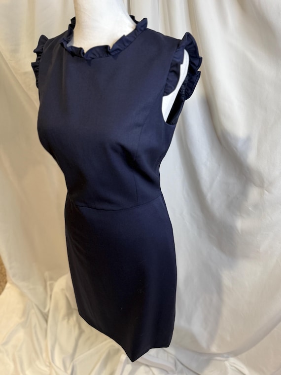 Brooks Brothers, Brooks Brothers Ruffle-Trim Knit Dress – Navy, Size 2