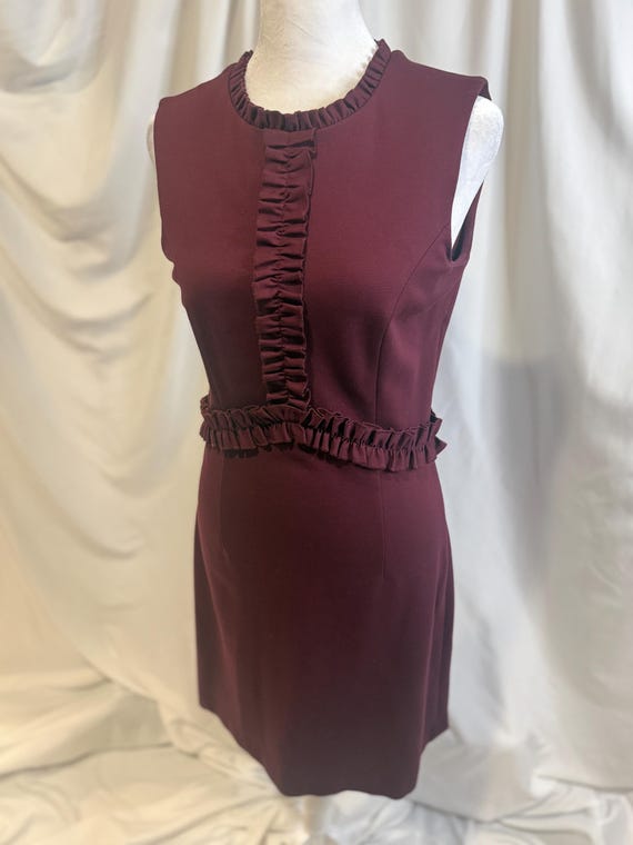 Brooks Brothers, Brooks Brothers Ruffle-Trim Knit Dress – Burgundy, XS