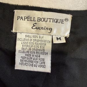 Vintage Adrianna Papell Beaded Silk Jacket – Black Silver Geometric - Size Medium image 3
